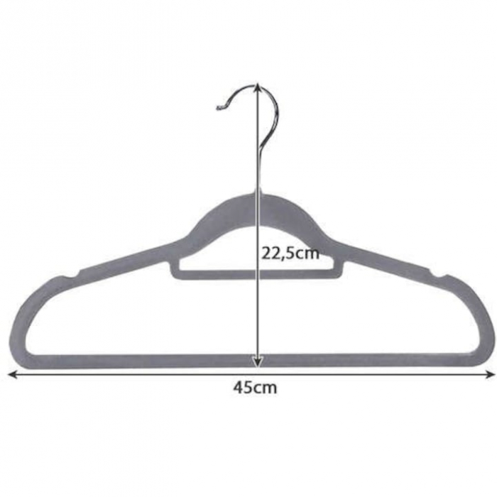 Set de 20 umerase din catifea VarioShop® cu carlig rotativ 360°, design rotunjit pentru protectia umerilor hainelor, ideal pentru camasi, paltoane, jachete si costume, dimensiuni 45x23 cm, culoare gri [11]