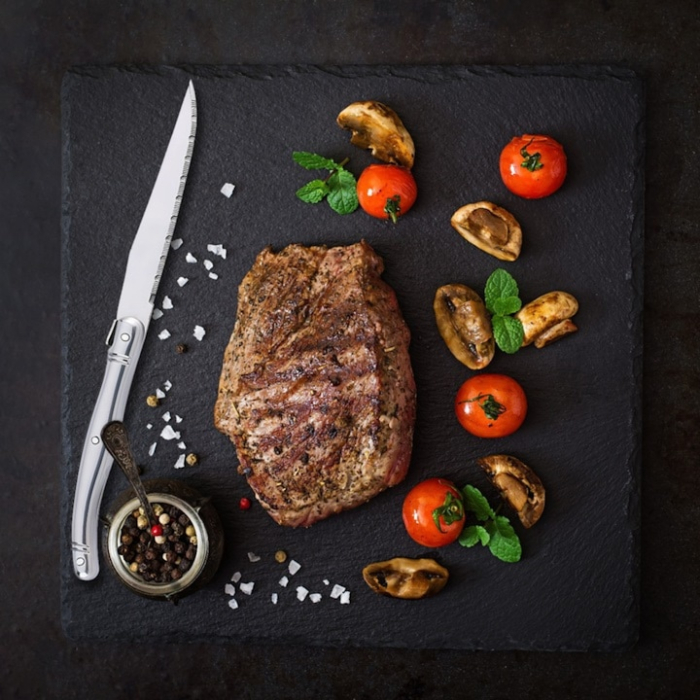 Set de 6 cutite pentru friptura VarioShop®, cu bloc din lemn, lame zimtate din otel inoxidabil, maner ergonomic, lungime 23 cm, ideal pentru carne, paine, pizza, fructe [5]