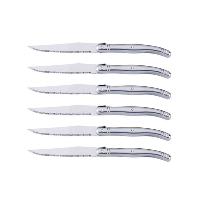 Set de 6 cutite pentru friptura VarioShop®, cu bloc din lemn, lame zimtate din otel inoxidabil, maner ergonomic, lungime 23 cm, ideal pentru carne, paine, pizza, fructe [9]