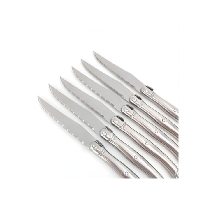 Set de 6 cutite pentru friptura VarioShop®, cu bloc din lemn, lame zimtate din otel inoxidabil, maner ergonomic, lungime 23 cm, ideal pentru carne, paine, pizza, fructe [11]