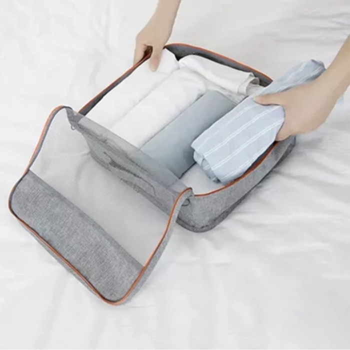 Set de 7 organizatoare de calatorie VarioShop, pentru produse cosmetice, imbracaminte, incaltaminte, accesorii electronice, material impermeabil, economisire spatiu, Gri [12]