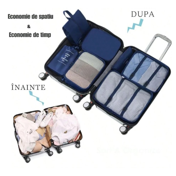 Set de 7 organizatoare pentru valiza VarioShop®, solutia completa pentru un bagaj ordonat si eficient, material textil, Bleumarin [4]