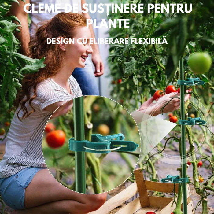 Set de cleme pentru plante 108 piese VarioShop®, doua dimensiuni, rezistente la intemperii, ideale pentru sustinerea si protejarea plantelor din gradina si ghivece, Verde [7]