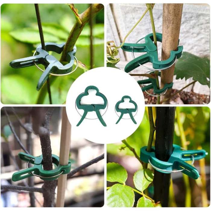 Set de cleme pentru plante 108 piese VarioShop®, doua dimensiuni, rezistente la intemperii, ideale pentru sustinerea si protejarea plantelor din gradina si ghivece, Verde [17]