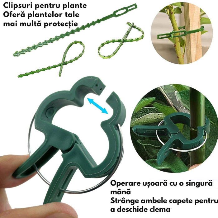 Set de cleme pentru plante 108 piese VarioShop®, doua dimensiuni, rezistente la intemperii, ideale pentru sustinerea si protejarea plantelor din gradina si ghivece, Verde [3]