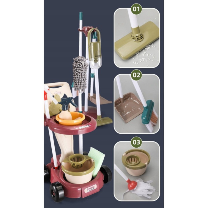 Set de curatenie 18 in 1 pentru copii VarioShop®, cu aspirator, mop, galeata si carucior, jucarie educativa interactiva [7]