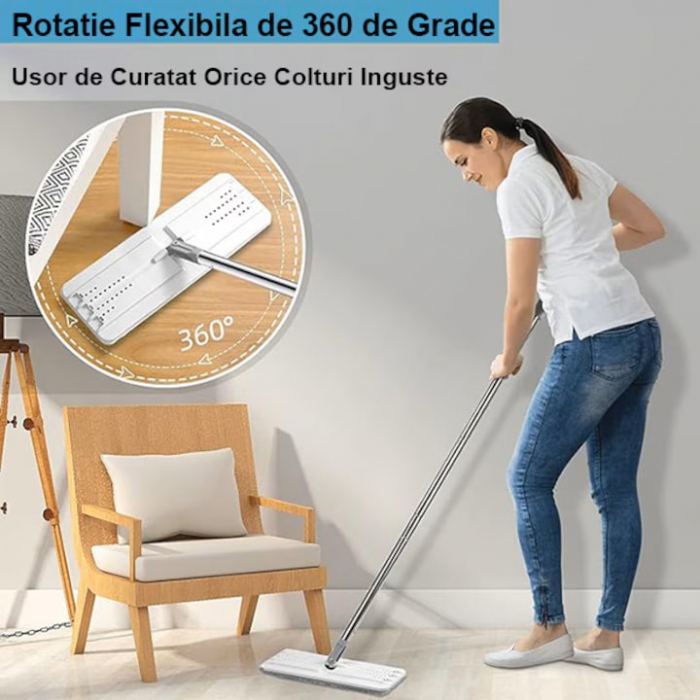 Set de curatenie cu mop si galeata VarioShop®, capacitate 5.7 litri, include 2 rezerve din microfibra,, ideal pentru utilizare in interior, realizat din plastic rezistent, cu perii sintetici, mop plat [20]