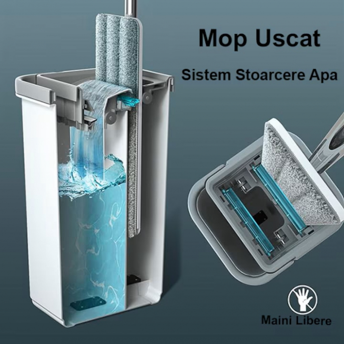 Set de curatenie cu mop si galeata VarioShop®, capacitate 5.7 litri, include 2 rezerve din microfibra,, ideal pentru utilizare in interior, realizat din plastic rezistent, cu perii sintetici, mop plat [16]