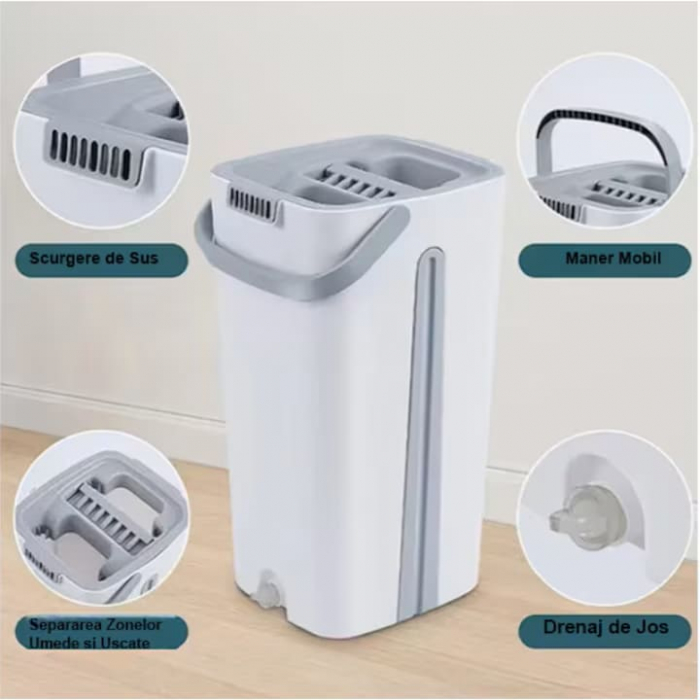 Set de curatenie cu mop si galeata VarioShop®, capacitate 5.7 litri, include 2 rezerve din microfibra,, ideal pentru utilizare in interior, realizat din plastic rezistent, cu perii sintetici, mop plat [9]
