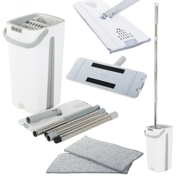 Set de curatenie cu mop si galeata VarioShop®, capacitate 5.7 litri, include 2 rezerve din microfibra,, ideal pentru utilizare in interior, realizat din plastic rezistent, cu perii sintetici, mop plat [2]