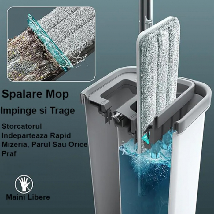 Set de curatenie cu mop si galeata VarioShop®, capacitate 5.7 litri, include 2 rezerve din microfibra,, ideal pentru utilizare in interior, realizat din plastic rezistent, cu perii sintetici, mop plat [18]