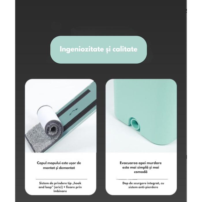 Set de curatenie cu mop si galeata VarioShop®, sistem dublu de stoarcere si clatire, lavete din microfibra reutilizabile, ideal pentru gresie, parchet, marmura si sticla [3]