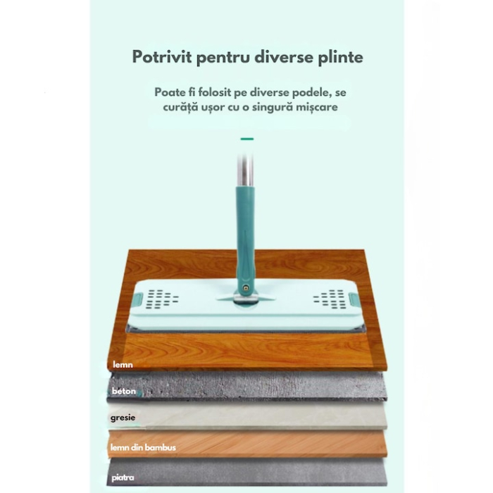 Set de curatenie cu mop si galeata VarioShop®, sistem dublu de stoarcere si clatire, lavete din microfibra reutilizabile, ideal pentru gresie, parchet, marmura si sticla [4]