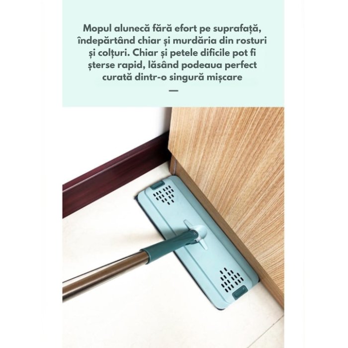 Set de curatenie cu mop si galeata VarioShop®, sistem dublu de stoarcere si clatire, lavete din microfibra reutilizabile, ideal pentru gresie, parchet, marmura si sticla [2]