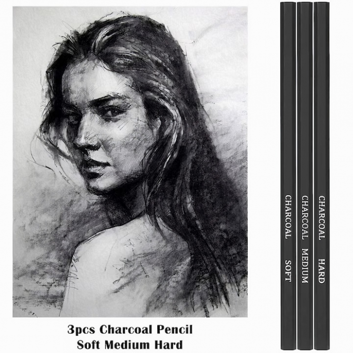 Set de instrumente pentru schite VarioShop®, din 29 piese, include creioane si carbune din lemn natural, cu husa pentru depozitare pliabila, Negru/Maro [14]