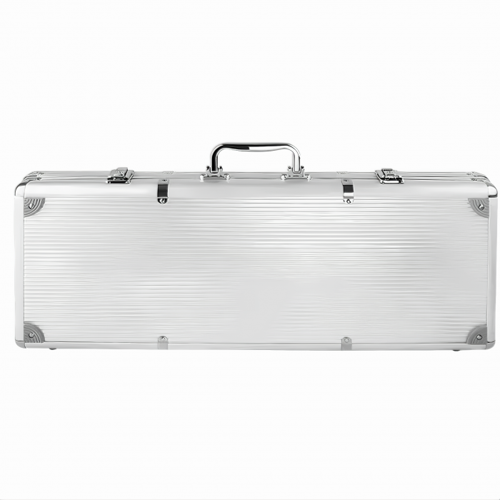 Set de Joc Poker Deluxe XXL VarioShop®, Ideal pentru Texas Holdem cu 500 Jetoane, Include 5 Zaruri, 2 Seturi de Carti, Echipat cu Servieta Securizata din Aluminiu, Argintiu [33]