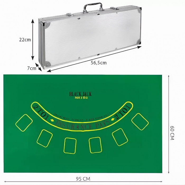 Set de Joc Poker Deluxe XXL VarioShop®, Ideal pentru Texas Holdem cu 500 Jetoane, Include 5 Zaruri, 2 Seturi de Carti, Echipat cu Servieta Securizata din Aluminiu, Argintiu [8]
