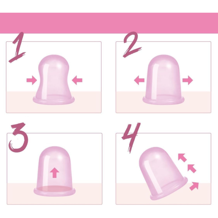 Set de masaj cu rola si ventuze VarioShop®, pentru masaj vacuum, 4 cupe, tonifiere, fermitate, detoxifiere, imbunatatirea circulatiei, din cauciuc si saculet de depozitare, silicon, Roz [10]