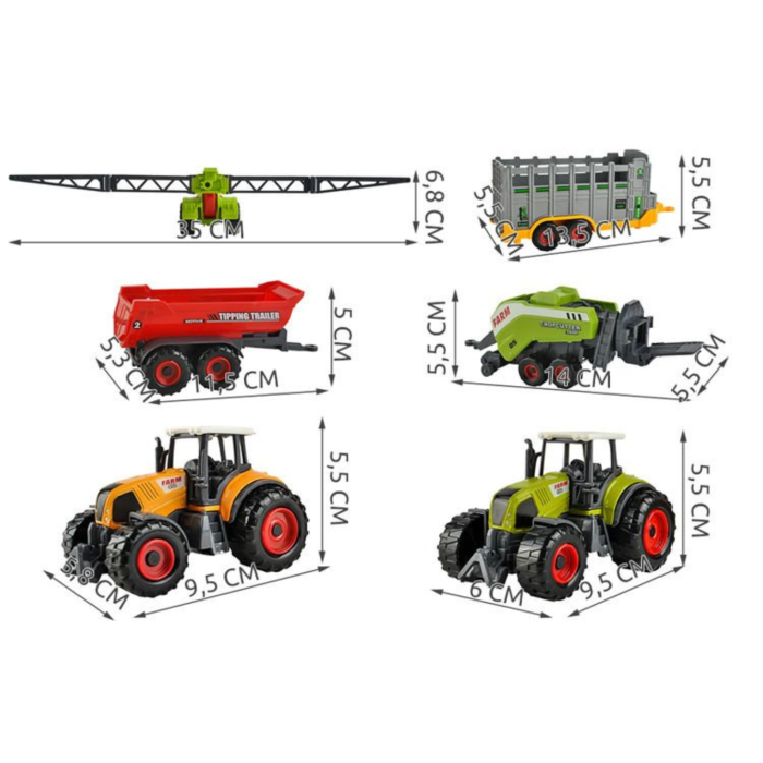 Set de masini agricole pentru copii VarioShop®, 6 vehicule realiste cu piese mobile, tractoare, remorci, masini de lucru agricole, 3+ ani, Multicolor [4]