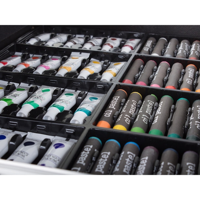 Set de pictura si desen pentru copii VarioShop®, 145 de piese, Cutie metalica,Albastru [5]