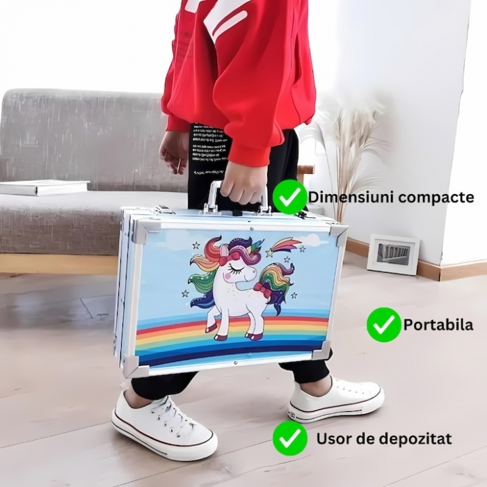 Set de pictura si desen pentru copii VarioShop®, 145 de piese, Cutie metalica, Albastru [5]
