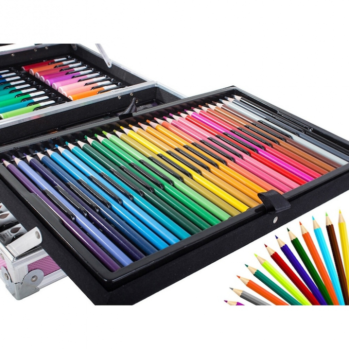 Set de pictura si desen pentru copii VarioShop®, 145 de piese, Cutie metalica, Roz [21]