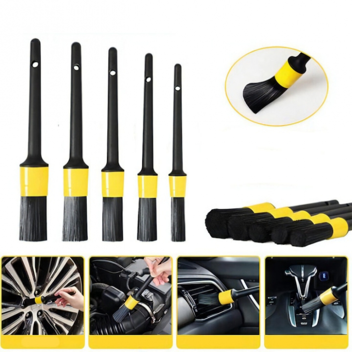 Set detailing auto 22 de piese VarioShop®, perii, bureti, racleta, prosop, manusa, interior/exterior, geanta transport si depozitare, versatil, curatare eficienta, Galben/Negru [9]