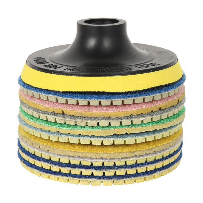 Set discuri diamantate de slefuit si lustruit VarioShop®, 9 piese, 100 mm, adaptor M12, pentru gresie, marmura, piatra, beton [7]