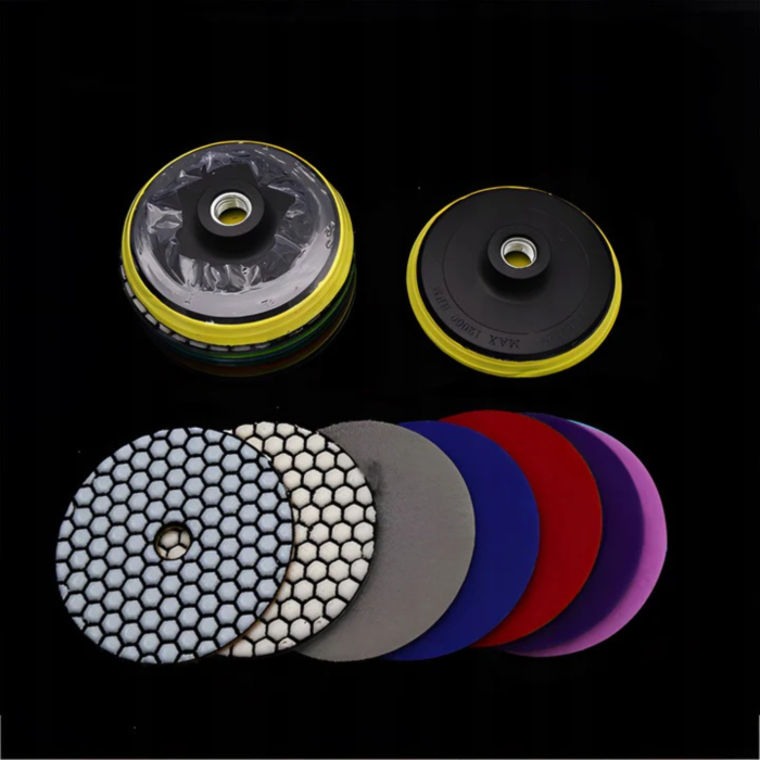 Set discuri diamantate de slefuit si lustruit VarioShop®, 9 piese, 100 mm, adaptor M12, pentru gresie, marmura, piatra, beton [5]