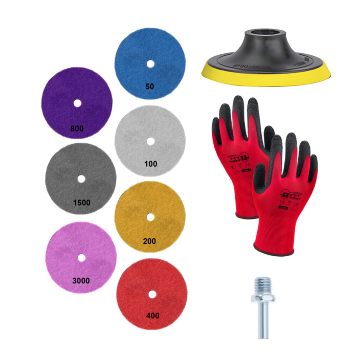 Set discuri diamantate de slefuit si lustruit VarioShop®, 9 piese, 100 mm, adaptor M12, pentru gresie, marmura, piatra, beton [2]