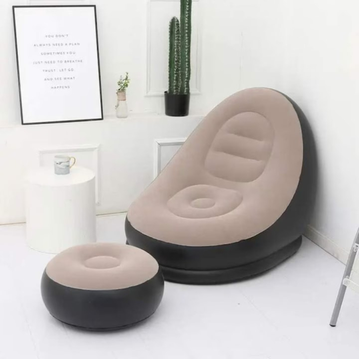 Set fotoliu gonflabil VarioShop® cu suport pentru picioare, exterior catifelat, PVC durabil, dimensiuni mari, rezistent la apa, ideal pentru relaxare acasa sau in aer liber, cu pompa inclusa, Crem/Neg [8]