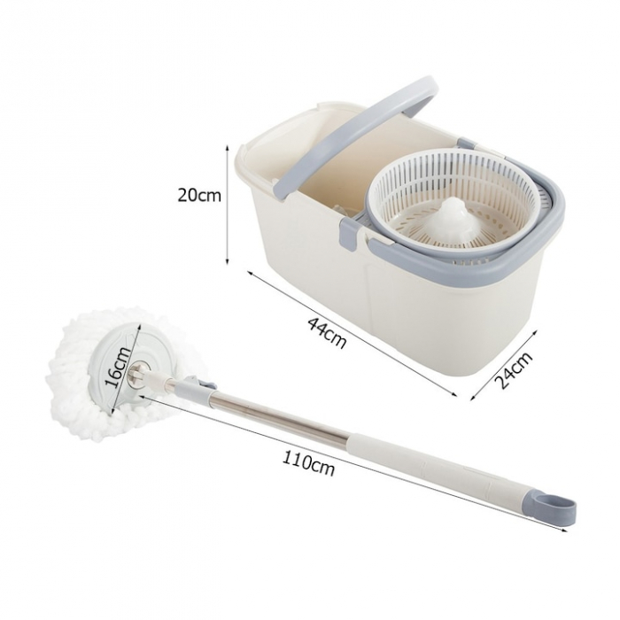 Set Galeata si Mop Rotativ VarioShop®, Rotire 360 Grade, Maner Telescopic Reglabil, Sistem de Stoarcere Automata, Supapa Scurgere, Toate Tipurile de Pardoseli, Alb/Gri [6]