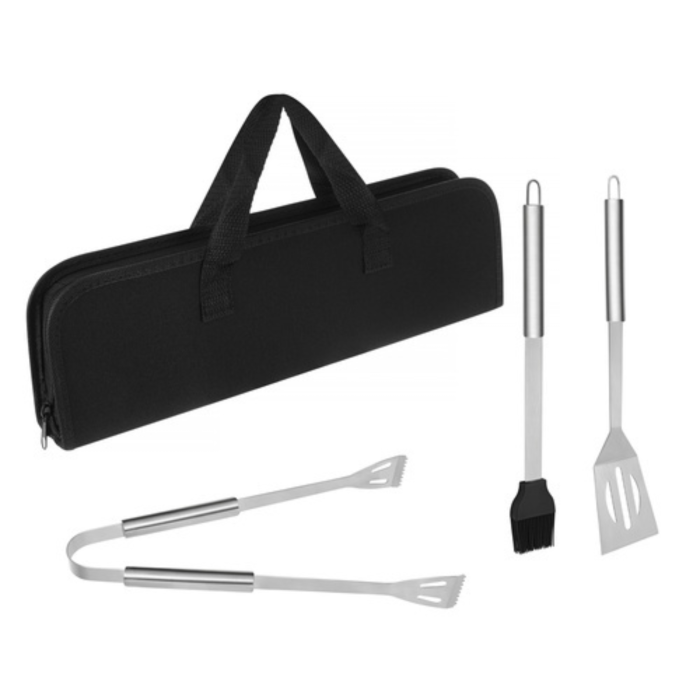 Set gratar 3 piese VarioShop®, din otel inoxidabil, cutie transport, cleste, spatula si perie, unelte complete pentru gratar, outdoor si picnic [12]