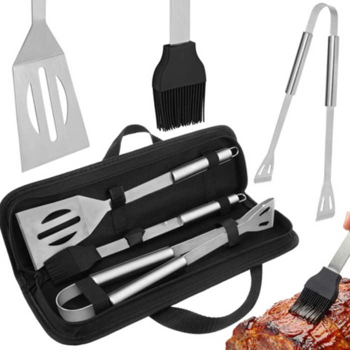 Set gratar 3 piese VarioShop®, din otel inoxidabil, cutie transport, cleste, spatula si perie, unelte complete pentru gratar, outdoor si picnic [6]