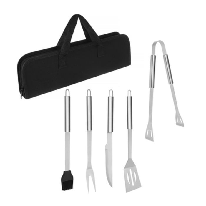Set gratar 5 piese VarioShop®, din otel inoxidabil, cutie transport, cleste, spatula, furculita, perie si cutit, unelte complete pentru gratar, outdoor si picnic [6]