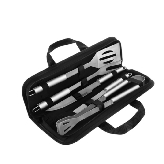 Set gratar 5 piese VarioShop®, din otel inoxidabil, cutie transport, cleste, spatula, furculita, perie si cutit, unelte complete pentru gratar, outdoor si picnic [7]