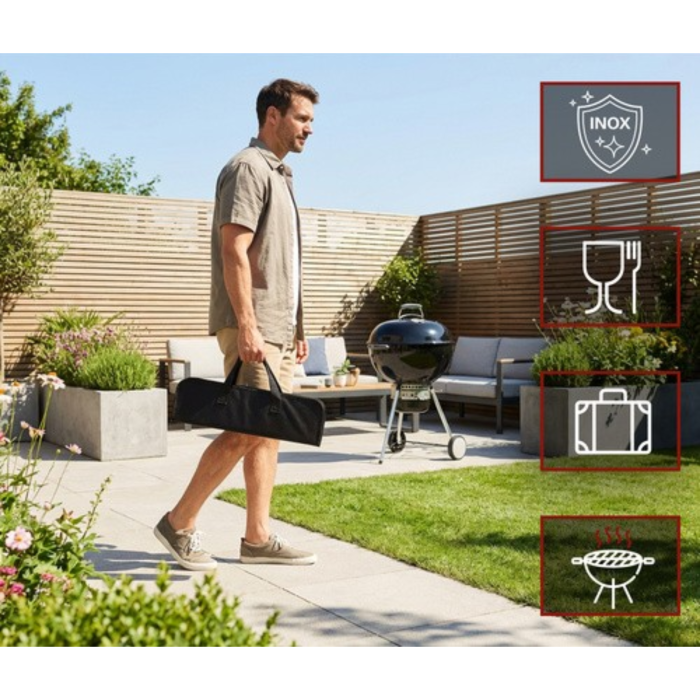 Set gratar 5 piese VarioShop®, din otel inoxidabil, cutie transport, cleste, spatula, furculita, perie si cutit, unelte complete pentru gratar, outdoor si picnic [2]