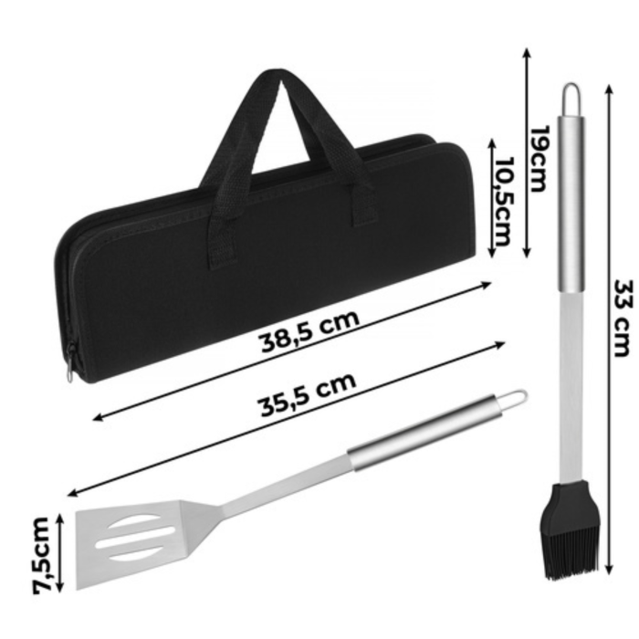 Set gratar 6 piese VarioShop®, din otel inoxidabil, cutie transport, cleste, spatula, furculita, perie, burete si cutit, unelte complete pentru gratar, outdoor si picnic [10]