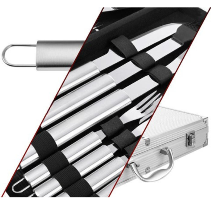 Set Gratar Profesional 26 Piese Inox Varioshop cu Valiza XXL – Accesorii BBQ Complete - Cleste, Spatula, Cutite, Furculite, Perie, Condimente [10]