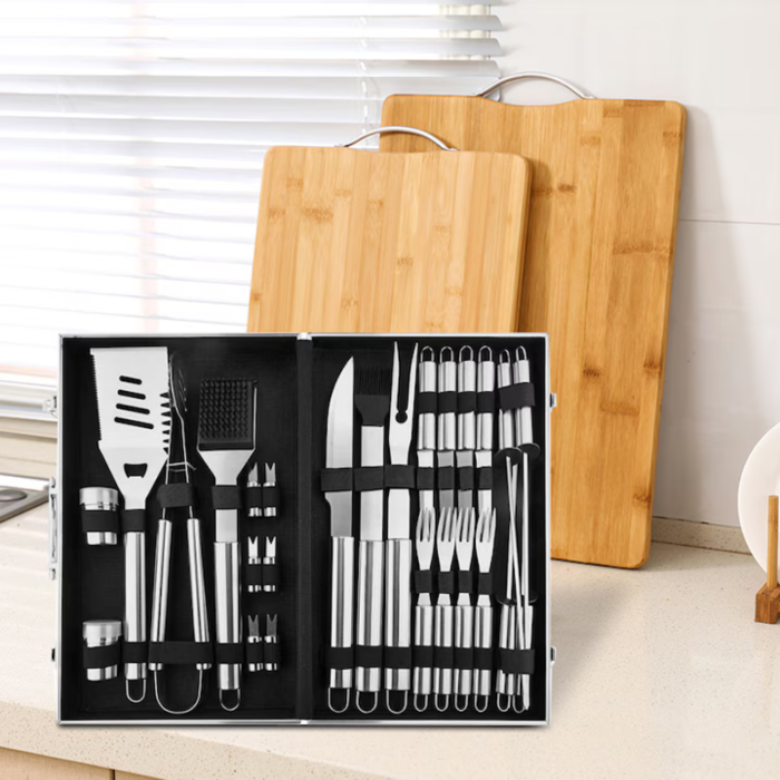 Set Gratar Profesional 26 Piese Inox Varioshop cu Valiza XXL – Accesorii BBQ Complete - Cleste, Spatula, Cutite, Furculite, Perie, Condimente [11]