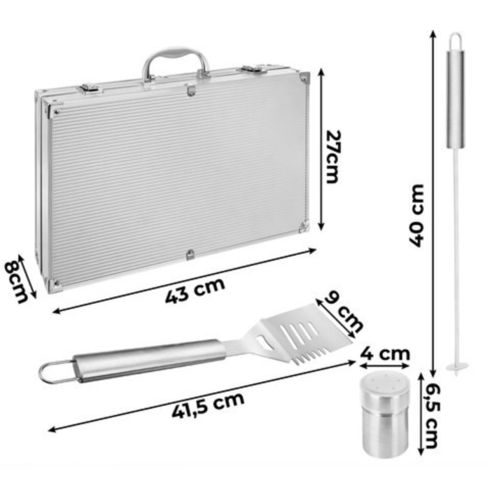 Set Gratar Profesional 26 Piese Inox Varioshop cu Valiza XXL – Accesorii BBQ Complete - Cleste, Spatula, Cutite, Furculite, Perie, Condimente [2]