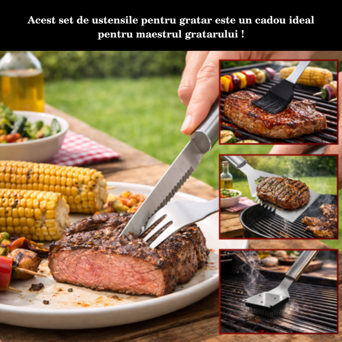 Set Gratar Profesional 26 Piese Inox Varioshop cu Valiza XXL – Accesorii BBQ Complete - Cleste, Spatula, Cutite, Furculite, Perie, Condimente [3]