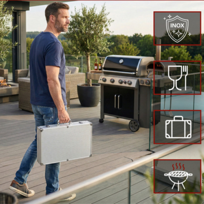 Set Gratar Profesional 26 Piese Inox Varioshop cu Valiza XXL – Accesorii BBQ Complete - Cleste, Spatula, Cutite, Furculite, Perie, Condimente [7]