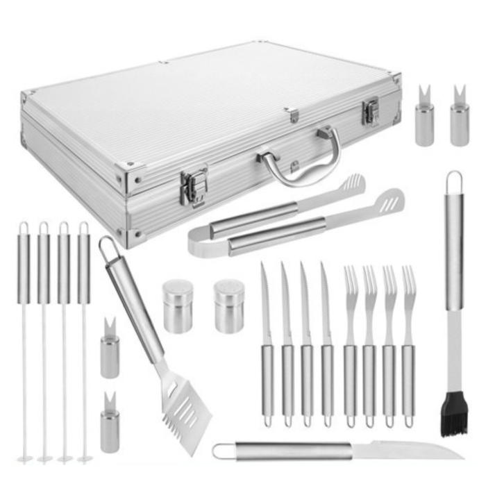 Set Gratar Profesional 26 Piese Inox Varioshop cu Valiza XXL – Accesorii BBQ Complete - Cleste, Spatula, Cutite, Furculite, Perie, Condimente [8]