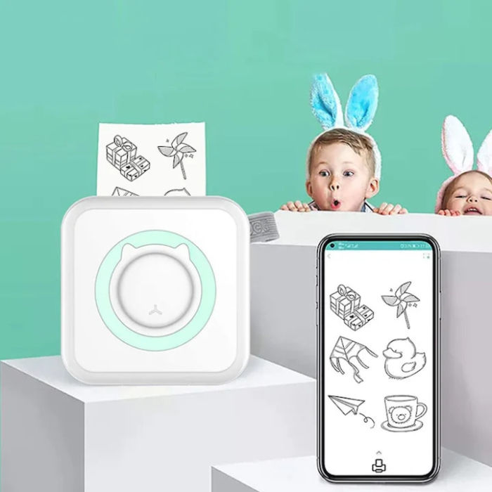 Set mini imprimanta termica portabila si 10 role VarioShop®, Bluetooth, fara cerneala, pentru fotografii, liste si notite, cu baterie reincarcabila, Alb [9]