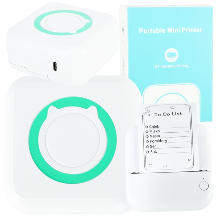 Set mini imprimanta termica portabila si 10 role VarioShop®, Bluetooth, fara cerneala, pentru fotografii, liste si notite, cu baterie reincarcabila, Alb [14]