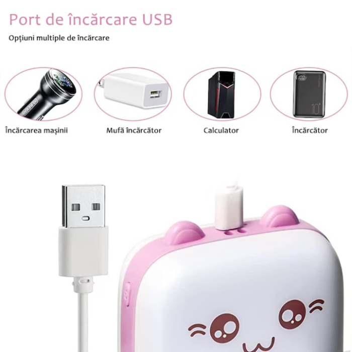 Set mini imprimanta termica si 10 role VarioShop®, Bluetooth, Compatibil iOS/Android, Imprimare APP, 1200 mAh, rola termica inclusa, model pisicuta cu urechiuse roze, 11 x 8 x 4 cm, Roz [6]