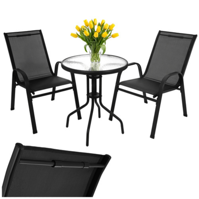 Set mobilier balcon VarioShop®, masa si 2 scaune, culoare negru, ideal pentru terasa, gradina si exterior [9]