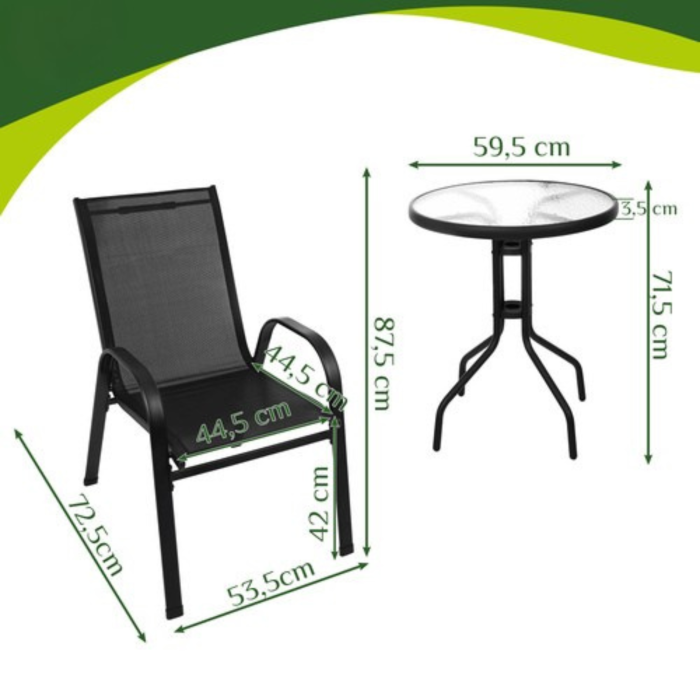 Set mobilier balcon VarioShop®, masa si 2 scaune, culoare negru, ideal pentru terasa, gradina si exterior [16]