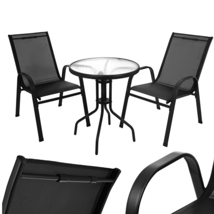 Set mobilier balcon VarioShop®, masa si 2 scaune, culoare negru, ideal pentru terasa, gradina si exterior [7]